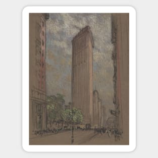 City painting of New York with a view to the Flatiron Building Sticker